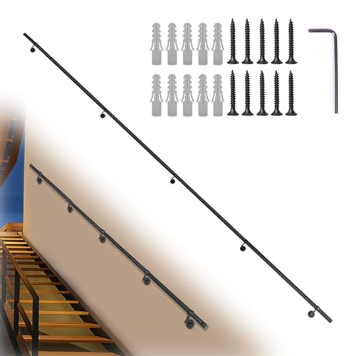 Patavin 16Ft Industrial Metal Stairs Handrail Kit, Sturdy Wall Mount