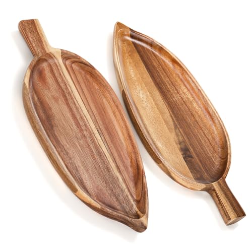 Youeon 2 Pcs Acacia Wood Serving Trays, 13