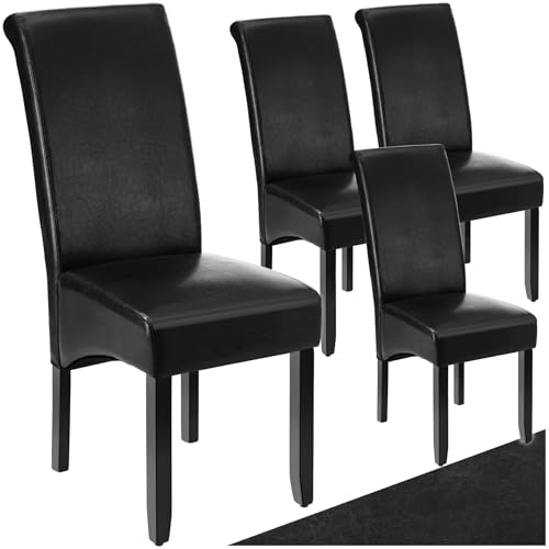 tectake® Lot de 4 Chaises de Salle à Manger Moderne Chaise Ergonomique Confortable Chaise Design en Cuir synthétique Meuble Salon avec Pieds en Bois pour...