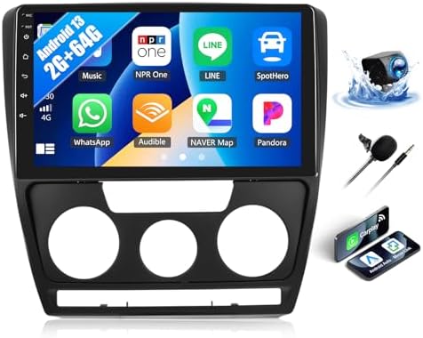 SIXWIN 2G+64G Android Car Stereo for Skoda Octavia 2004-2014 with Carplay Android Auto Mirror Link 10.1 inch Touchscreen with GPS Navigation WiFi 26UI Bluetooth FM Backup Camera MIC