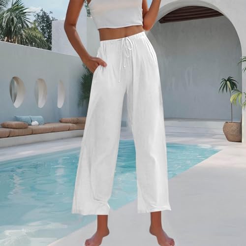 Cotton Linen Pants for Women Summer 2025 Wide Leg Baggy Travel Outfits Ladies Boho Beach Palazzo Flowy Pants Loose4