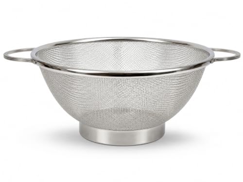 Image of Stainless Steel Mesh Colander 16 cm with Handles | Fine Strainer Basket for Herbs, Berries, Soup & Baby Food | Small Food Drainer | Rust Resistant Kitchen Sieve Bowl | Dishwasher Safe