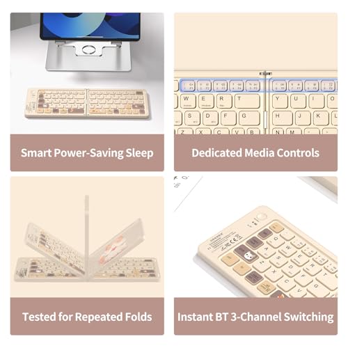 Image of jar-owl Foldable Compact Keyboard, XK04 Portable Bluetooth Keyboard, Pocket-Sized Bubble Wireless Travel Keyboards for iPad,Smartphone, Tablet and Laptop - Milk Tea Color