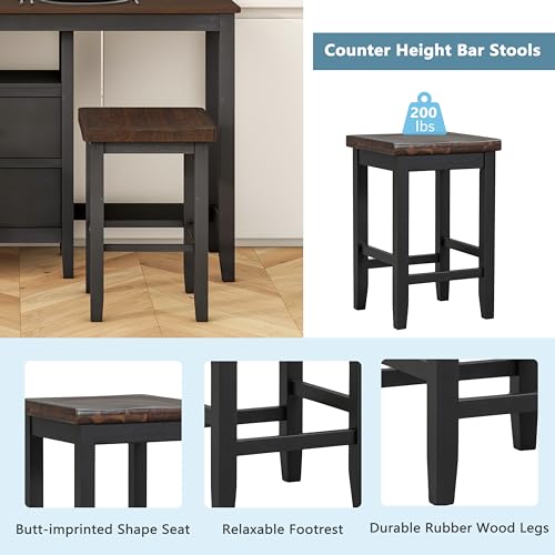 Bar-Table-and-2-Stools-Set-Farmhouse-Counter-Height-Dining-Table-Set-with-2-Storage-Drawers-and-2-Stools-Small-Kitchen-Table-Set-for-Kitchen-Dining-Room-Small-Space-BlackCherry Bar Table and 2 Stools Set Farmhouse Counter Height Dining Table Set with 2 Storage Drawers and 2 Stools Small Kitchen Table Set for Kitchen Dining Room Small Space BlackCherry