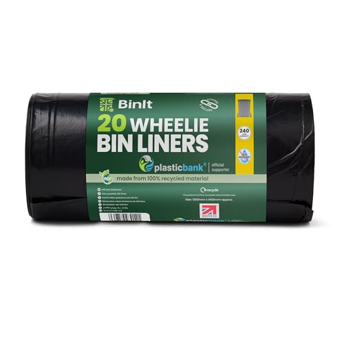 BinIt 20 Wheelie Bin Liners 240 Litre Eco-Friendly Bin Bags Refuse Sacks Recycled Strong & Secure Tear Resistant 30 m Perfect for Standard 240L Wheelie Bins