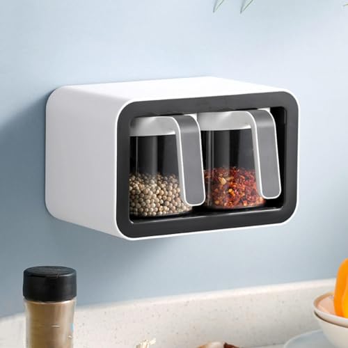 Generisch Caja de especias de gran capacidad con cuchara, diseño autoadhesivo para sal, azúcar, anís, pimienta, cumín, sésamo, solución ideal para almacenamiento de cocina