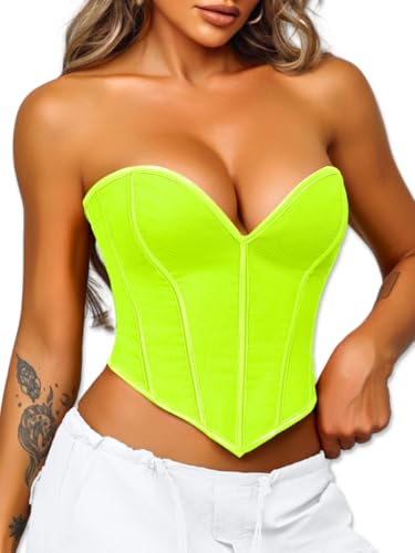 Image of ChiaoLezhee Heart Corset Top For Women, Sexy Concert Outfits Going Out, Strapless Crop Top, Overbust Bustier