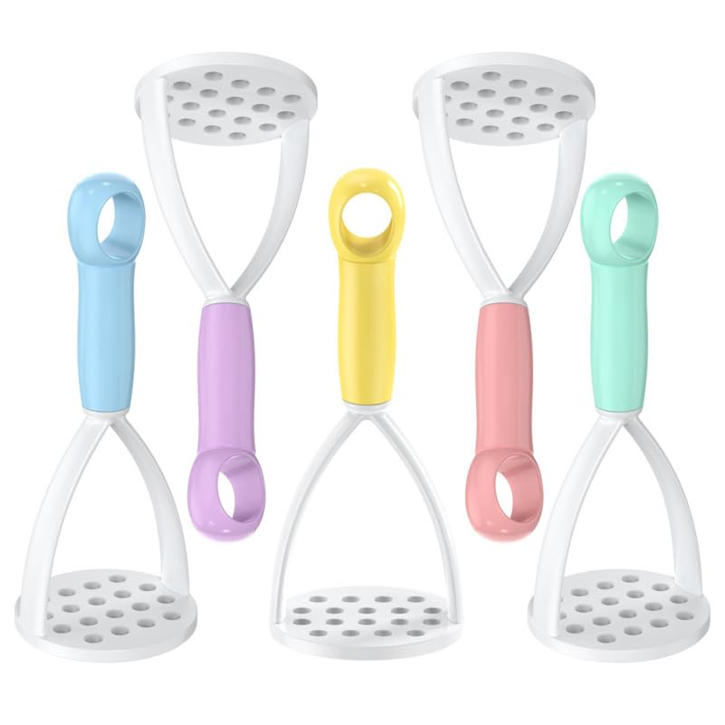 Healifty 5Pcs Manual Potato Masher Set for Baby Food and Vegetable Puree Reusable Plastic Food Crusher with Handle Kitchen Tool for Complementary Feeding