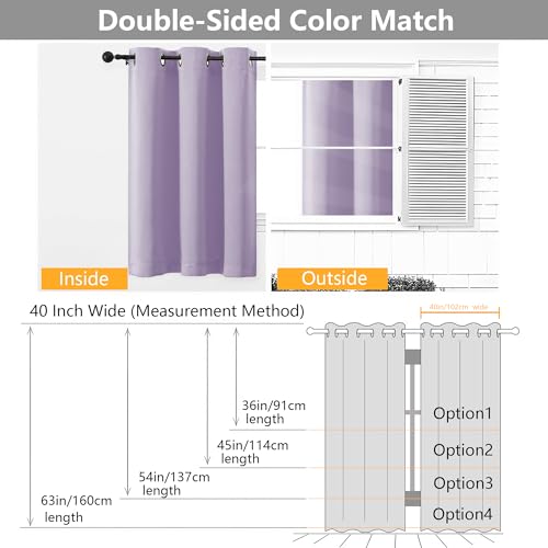 Image of Simplebrand Lilac Room Darkening Curtains for Bedroom 63 Inch Length 2 Panels Set, Thermal Insulated Energy Saving Curtains for Kids Room, Grommet Solid Nursery Window Treatment Drapes, W40 x L63