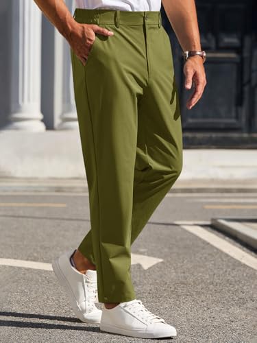 Image of Runcati Mens Stretch Golf Pants Casual Dress Pants Work Trousers | Slim Fit, Quick Dry, Lightweight, Comfy, Slacks, Pockets, Elastic Waist, Tapered, Cropped, 30 inch, 29 inch, Chino