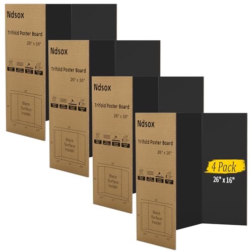 Ndsox 4 Pack 26' x 16' Black Trifold Poster Board Medium Size Corrugated Cardboard Science Fair Display Boards for School Projects, Business Presentations, Event Displays, and Art Exhibitions
