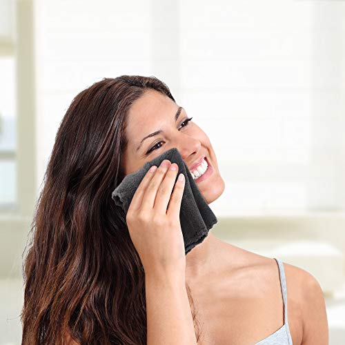 SUNLAND Mikrofaser Abschminktuch 12 Stück ultraweich Waschlappen Gesicht wiederverwendbar Makeup Entferner Tuch Waschbar Gesichtstücher Dunkelgrau 30 x 30 cm