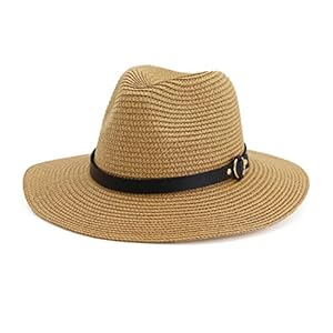 Charmylo Fedora Trilby Panamahoed voor dames, stro, uv-bescherming, zomerhoeden, met verstelbare riem