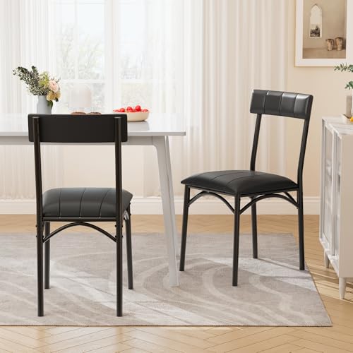 Image of Garvee Dining Chairs Set of 2, Comfy Dining Room Chairs with Padded Seat and Backrest, Upholstered Kitchen Chairs with Metal Legs for Kitchen and Dining Room