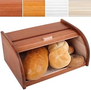 Creative Home Brown Wooden Bread Bin | 40 x 27,5 x 18,5 cm | Natural Beech Wood | Bread Box Container with Roll-Top Lid | Wooden Kitchen Storage box