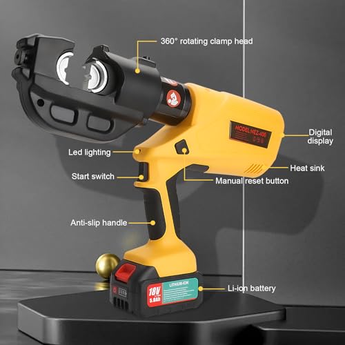Image of 12 Ton Electric Hydraulic Cable Crimping Tool with Digital Display, 11 Dies, 2 Rechargeable 5.0Ah Batteries, for Copper /Aluminum Terminals and Wires