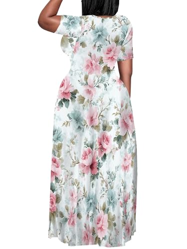 Image of PinkPatty Plus Size Dress for Women Casual Crew Neck Short Sleeve Maxi Dress Oversized Summer Beach Dresses with Pockets