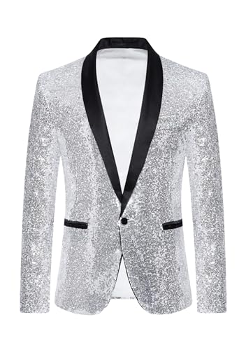 WIWIQS Men's One Button Sequin Suit Jacket Formal Slim Fit Sparkly Blazer Glitter Wedding Party Tuxedo Sport Coat - Main Image