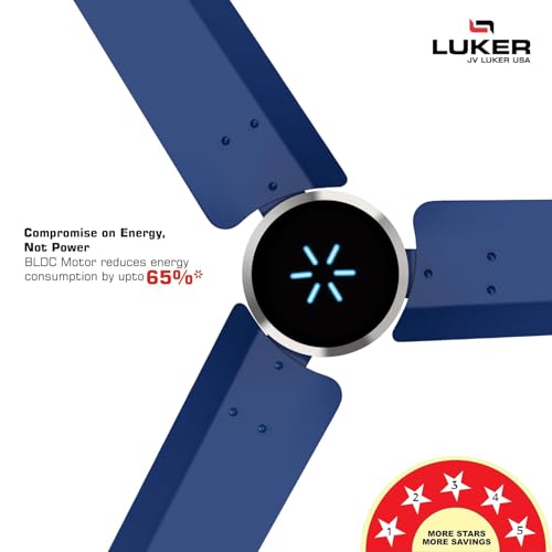 Image of LUKER JVLuker USA Aerozen Prime 1200mm BLDC Ceiling Fan with IR Remote BEE 5 Star 65% Energy Saving High Air Delivery Low Noise LED Indicator Reverse Mode for Living (Ocean Blue-Chrome)