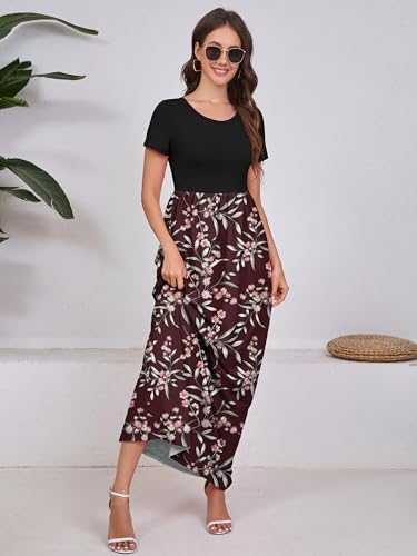 Image of DEARCASE Maxi Dress for Women Short Sleeve Casual Summer Loose Plain Comfy Long Dresses with Pockets