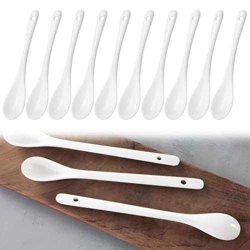 10 Stück Eierlöffel, Porzellan Eierlöffel, Weiss Eier Löffel Teelöffel Servierlöffel Kaffeelöffel Dessertlöffel Mokkalöffel Dip Löffel - 12 cm