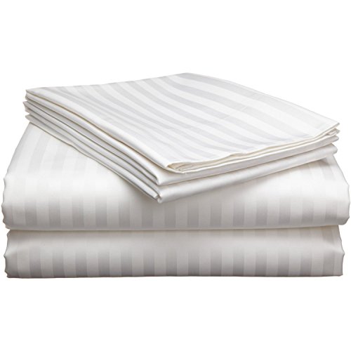 Image of Ahmedabad Cotton Premium Sparkling White Sateen Striped Double Bedsheet