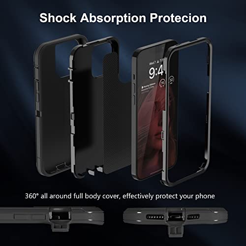 Image of Sansunto for iPhone 13 & 15 Case, for iPhone 14 Protective Case, 3 Layer Heavy Duty Shockproof Silicone Rubber Cover, Rugged Hybrid Durable Case for iPhone 13 /14 /15 6.1 Inch (Black)