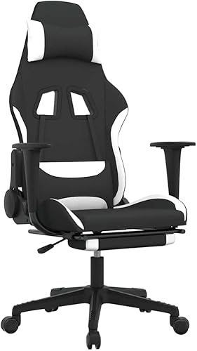 vidaXL Silla de juegos, silla de masaje para juegos con reposapiés, silla reclinable reclinable ajustable para oficina, estilo moderno, tela blanca