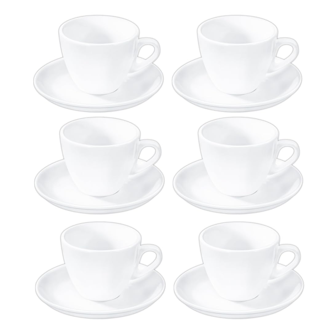 Wilmax - Juego de 6 tazas con platillos - 300 ml - tazas de café de porcelana blanca - Juego de vajilla para 6 personas - Juego de tazas para café, té, postres - Servicio de café y té
