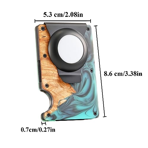Generic Airtag Wallet Men (No Airtag), Wood and Blue Black Resin Wallet for Men with Airtag Holder, Minimalist Wallet Slim Card Holder Wallet, Money Clip Air Tag Wallet Gift for Men, GREENBLACK4