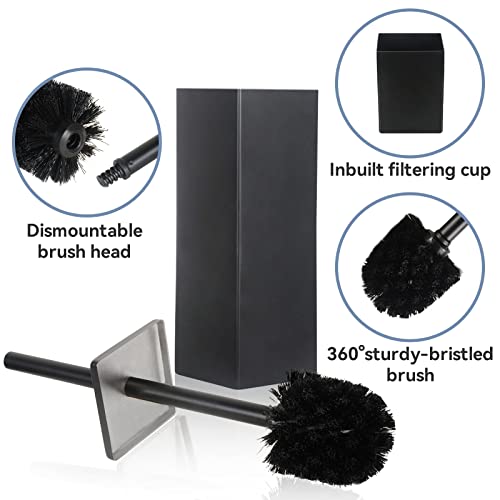 Image of DOWRY Stainless Steel Toilet Bowl Brush and Holder for Bathroom Storage Organization Cleaning, Black Freestanding Toilet Brush with Holder