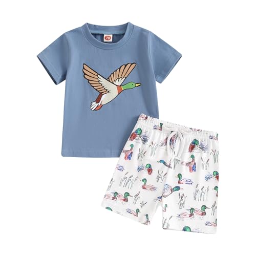 Image of SAYOO Kids Baby Boys Duck Hunter Clothes Mallard Duck Short Sleeve T-shirt Casual Shorts 2Pcs Toddler Hunting Baby Outfit