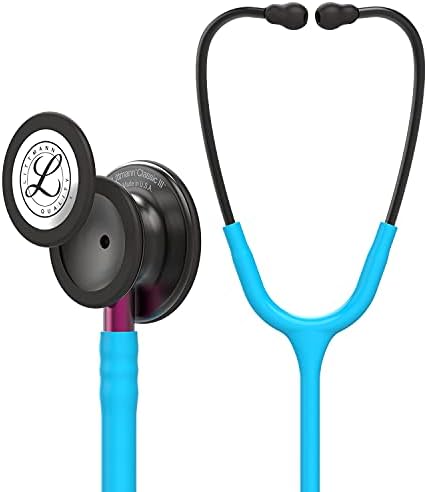 3M Littmann Classic III stetoskop do monitoringu, 5872, Smoke Edition mostek, turkusowy wąż, różowe przyłącze węża i pałąk na ucho w kolorze dymu, 69 cm
