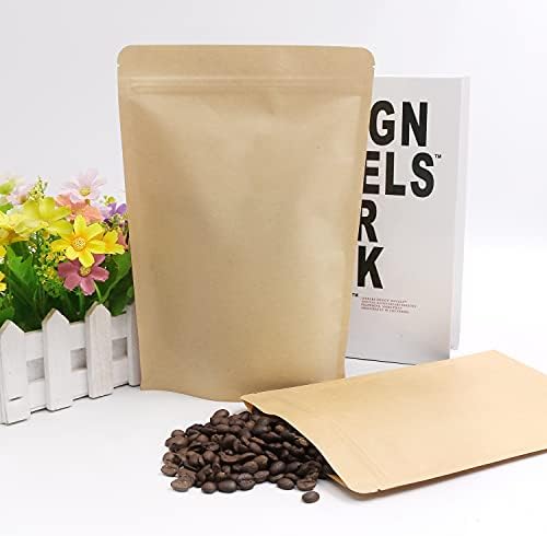 SumDirect 50Pcs 17x24cm Kraft Stand Up Food Bags, Zip Lock Reusable Packing Pouches Foil Lined with Tear Notch Thicken Heat Sealable, for Storing, Cookie, Snack Tea and Drinking
