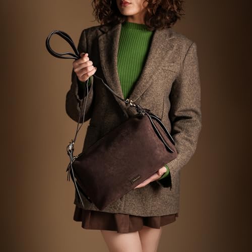 Image of Theater Deux Crossbody Sling Bag for Women | Soft Suede Handbag with Adjustable and Detachable Shoulder Strap | Compact All Day Essential Shoulder Bag for Casual & Work Use