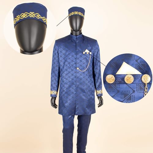 African Suits for Men Traditional Dashiki Embroidery Blazer Trousers Hat Set Business Suit3