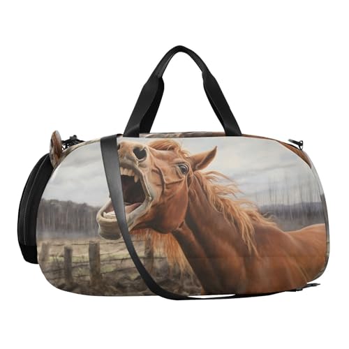 YETTASBIN Sport Travel Duffel Bag for Girls Boys, Horse Large Waterproof Weekender Overnight Bag, Detachable Shoulder Strap Gym Bag with Shoe Compartment & Wet Pocket2