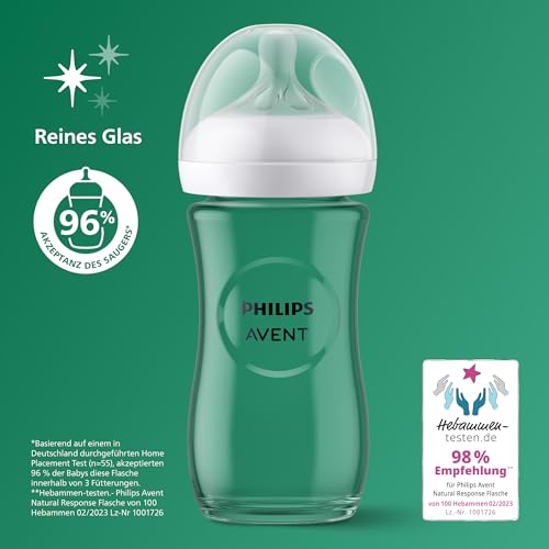 Philips AVENT Natural Response Glas-Babyflasche: 2 x 240 ml BPA-freie Flaschen für Neugeborene von 3–6 Monaten (Modell SCY933/02) 2