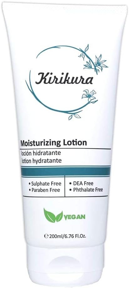 KIRIKURA Vegan Moisturizing lotion Non Greasy with Shea Butter, Almond Oil, Wheat Germ Oil, Orange & Vanilla extract Hydrating & Soothing 24 hr Hydration, 6.76 Fl. Oz