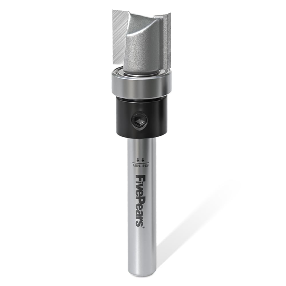FivePears Pattern Flush Trim Router Bit 1/2 Inch Cutting Diameter, 1/2 Inch Cutting Length, 1/4 Inch Shank, Top Bearing Flush Straight Cut Trim Router Bit for Woodworking