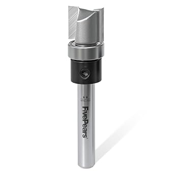 FivePears Pattern Flush Trim Router Bit 1/2 Inch Cutting Diameter, 1/2 Inch Cutting Length, 1/4 Inch Shank, Top Bearing Flush Straight Cut Trim Router Bit for Woodworking