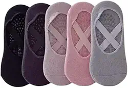 Kit Pares Meias Sapatilha Antiderrapante para Pilates e Yoga, Malha, Cores Sortidas e preta