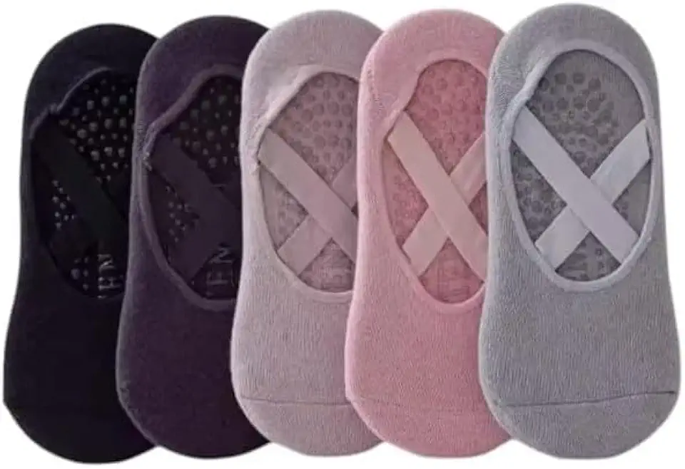 Kit Pares Meias Sapatilha Antiderrapante para Pilates e Yoga, Malha, Cores Sortidas e preta
