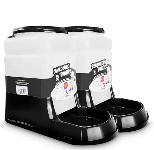 kit com 2 bebedouros comedouro automatico cachorro gato prático 3lt (PRETO)