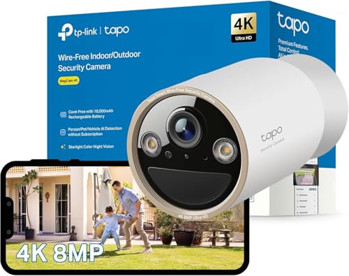 Tapo C460 4K 8MP Überwachungskamera Aussen Akku Starlight-Farb-Nachtsicht Dual-Band WLAN Magnetfuß Verschlüsselte microSD-Aufzeichnung KI-Erkennung 10000-mAh-Akku