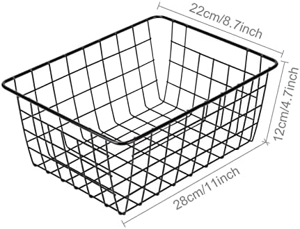 Queiting 4PCS Wire Storage Basket Storage Organizer Bin Metal Basket for Kitchen Pantry Closets Bathroom Black (28x22x12cm)
