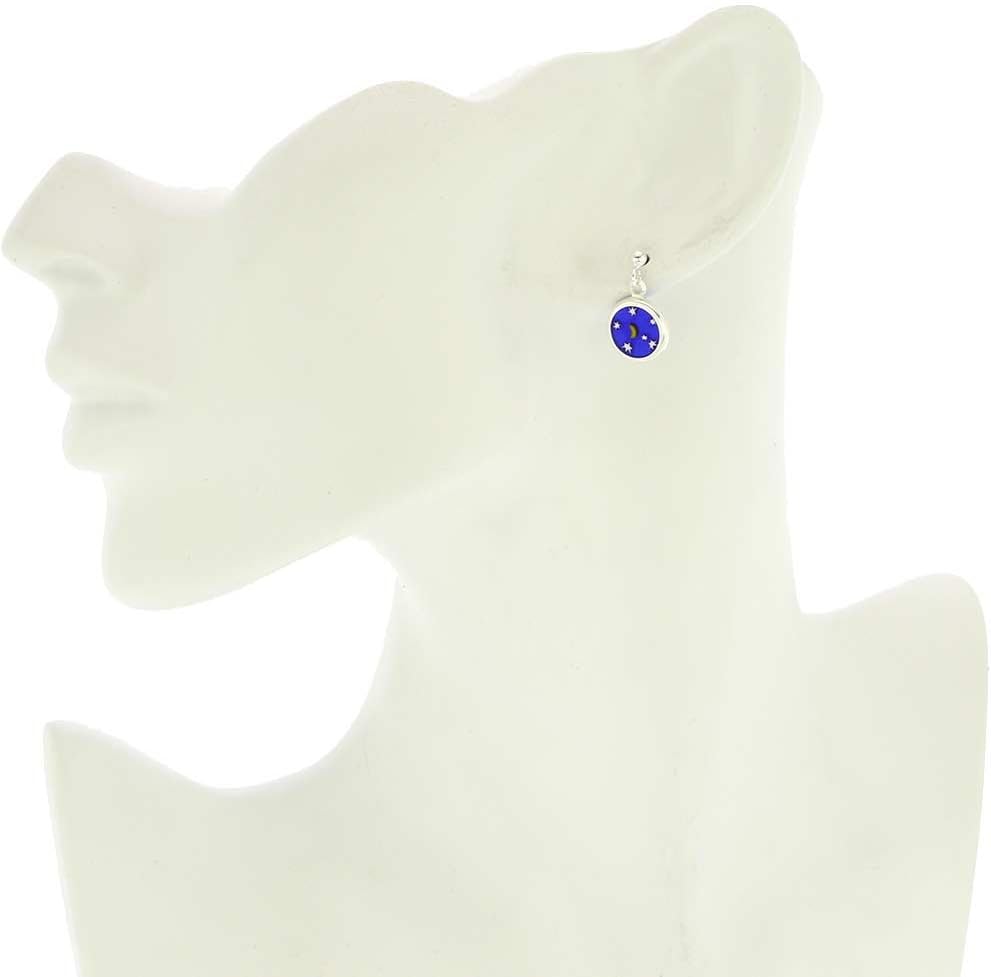 Glass Of Venice Murano Glass Silver-Framed Millefiori Earrings "Moon and Stars"