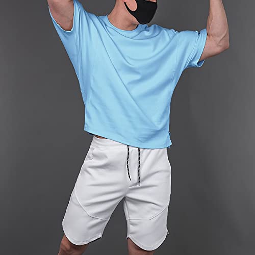 Magiftbox Cotton Gym Shirts Oversized Athletic Workout Shirts Short Sleeve For Men T65_Blue_Us-Xl #TOP4