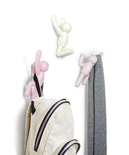 Image of Umbra Buddy Decorative Wall Mounted Hooks for Hanging Coats, Scarves, Bags, Purses, Backpacks, Towels and More, Set of 3, Pink