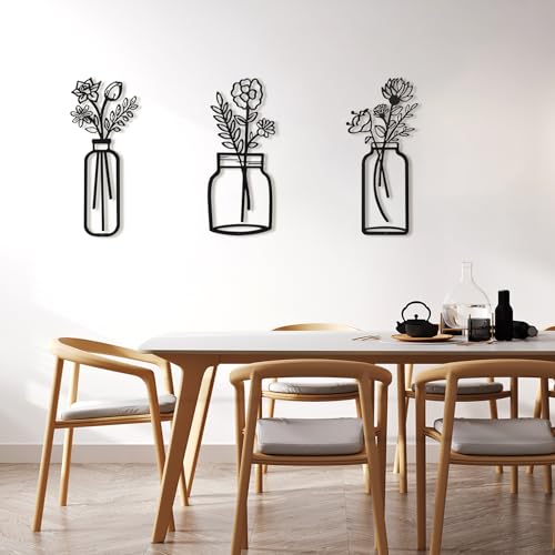 Décoration murale en métal noir Art3d lot de 3 design floral minimaliste